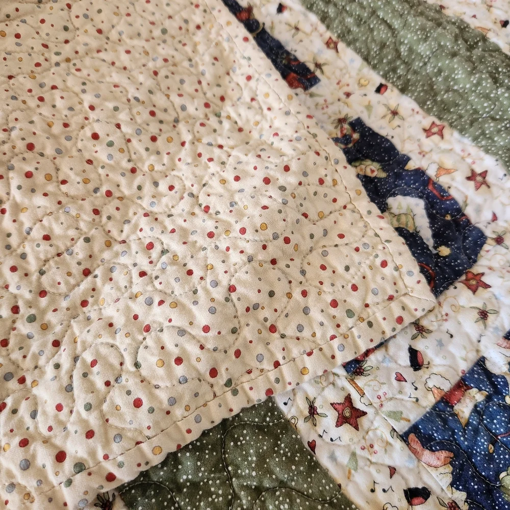 HANDMADE Patchwork Lap Quilt Throw Blue Green Birds Stars Whimsical 43 x 36 - Picture 3 of 5